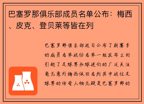 巴塞罗那俱乐部成员名单公布：梅西、皮克、登贝莱等皆在列